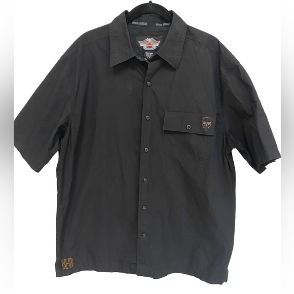 Harley Davidson Short Sleeves Men’s Button Up Shirt Embroidered Size Large-Used - Picture 1 of 5